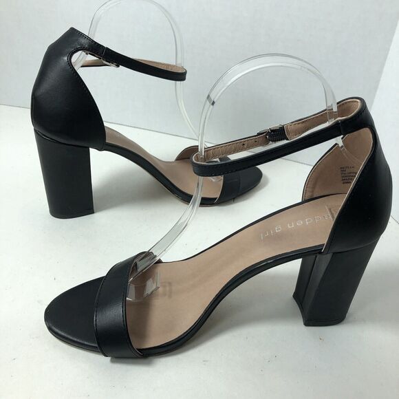 Madden Girl Heels Sandals Womens Size 9 Black Beella Block Ankle Strap Buckle G3 - Picture 8 of 10